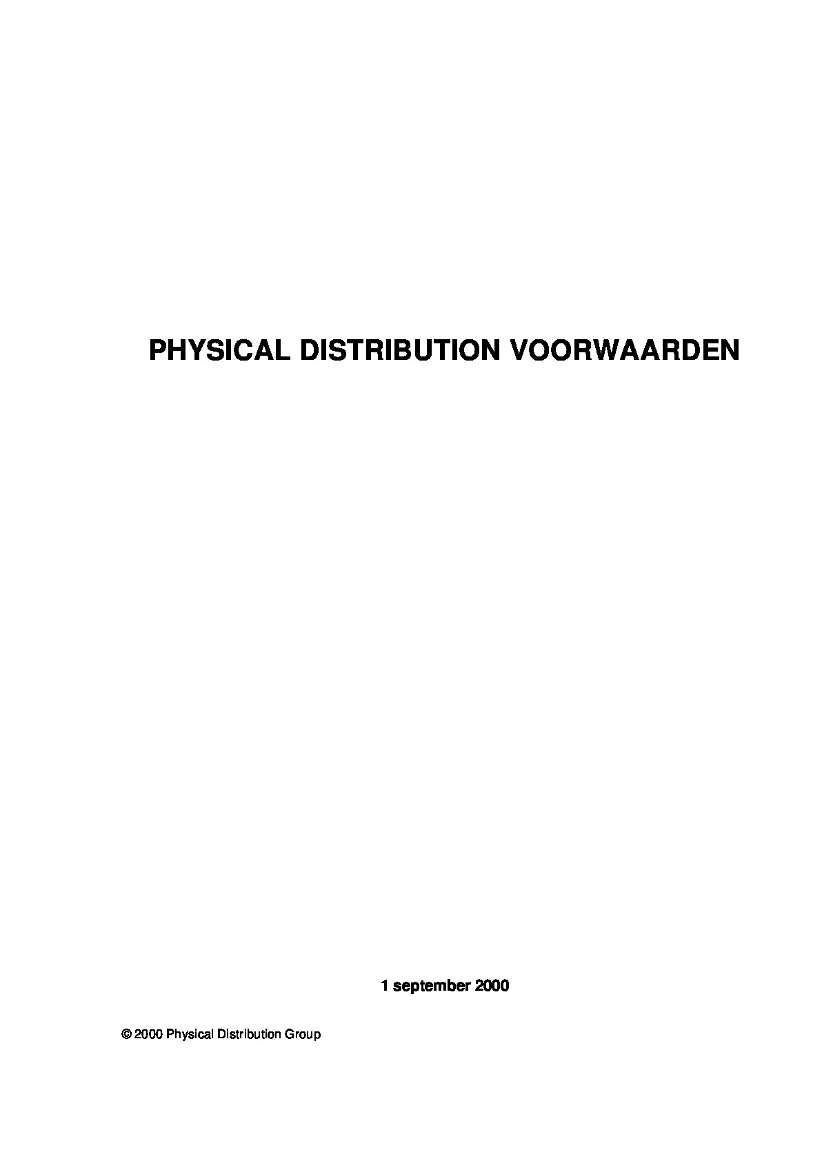 PHYSICAL DISTRIBUTION VOORWAARDEN