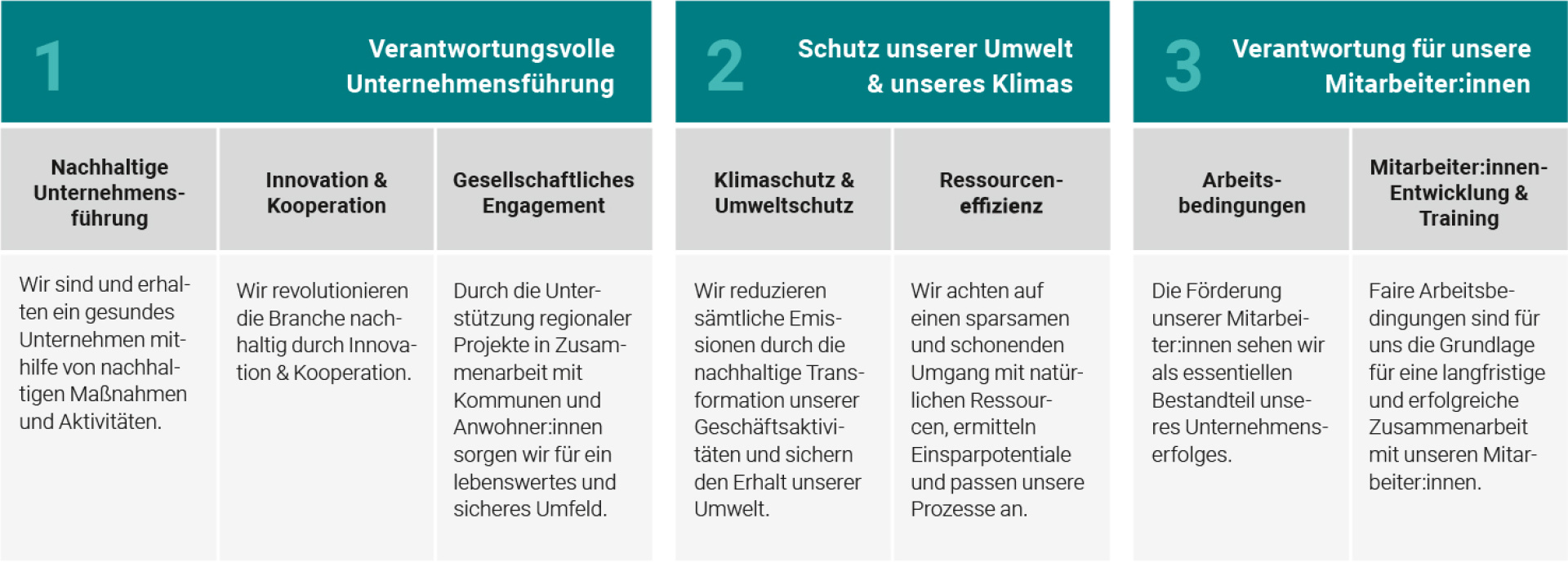 Tabelle mit Handlungsfeldern und Fokusthemen