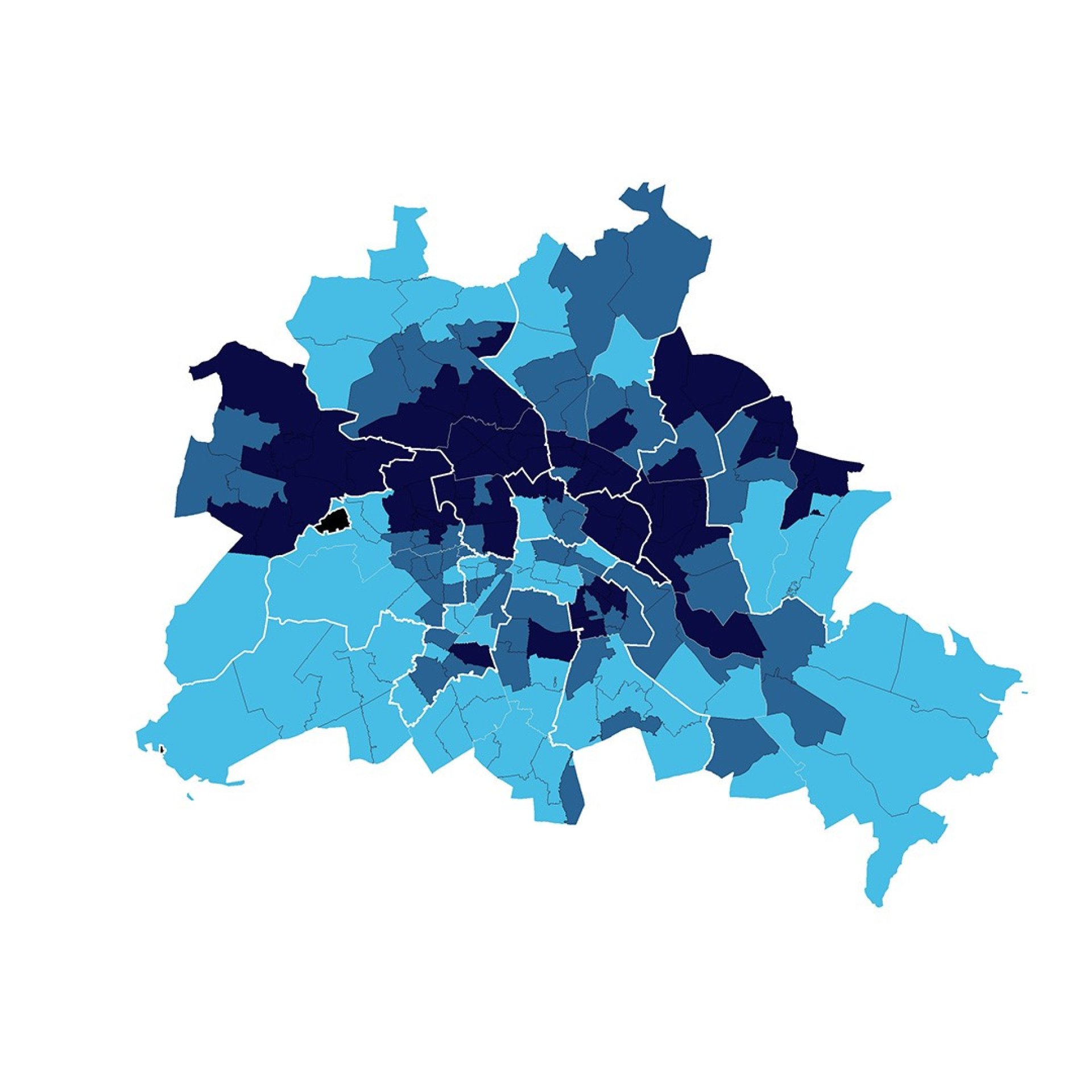 Die Abo-Dichte pro 100 Haushalte, durch verschiedene Blautöne gekennzeichnet.