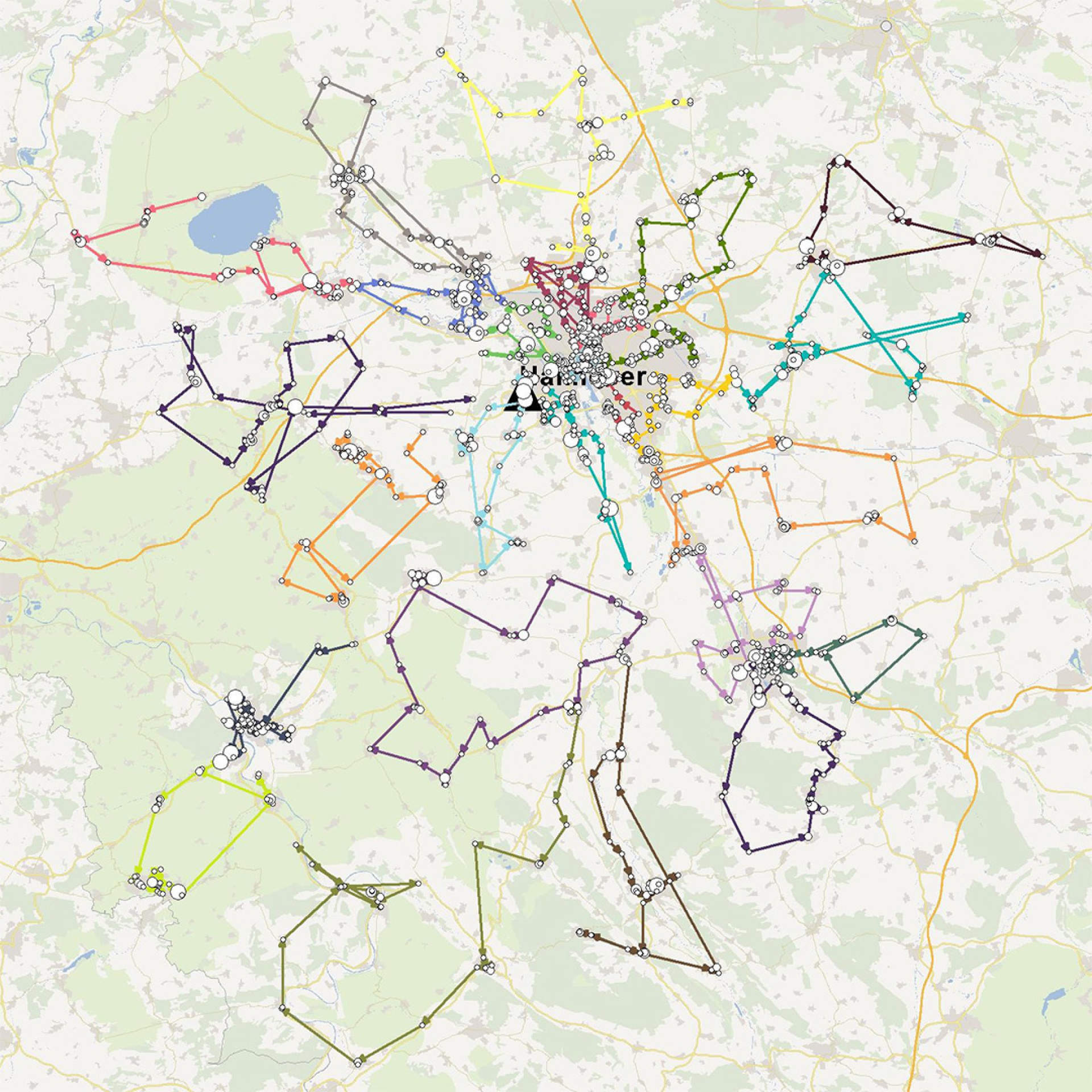 Eine Karte von Hannover, auf der die Zeitfensterplanung zu sehen ist.