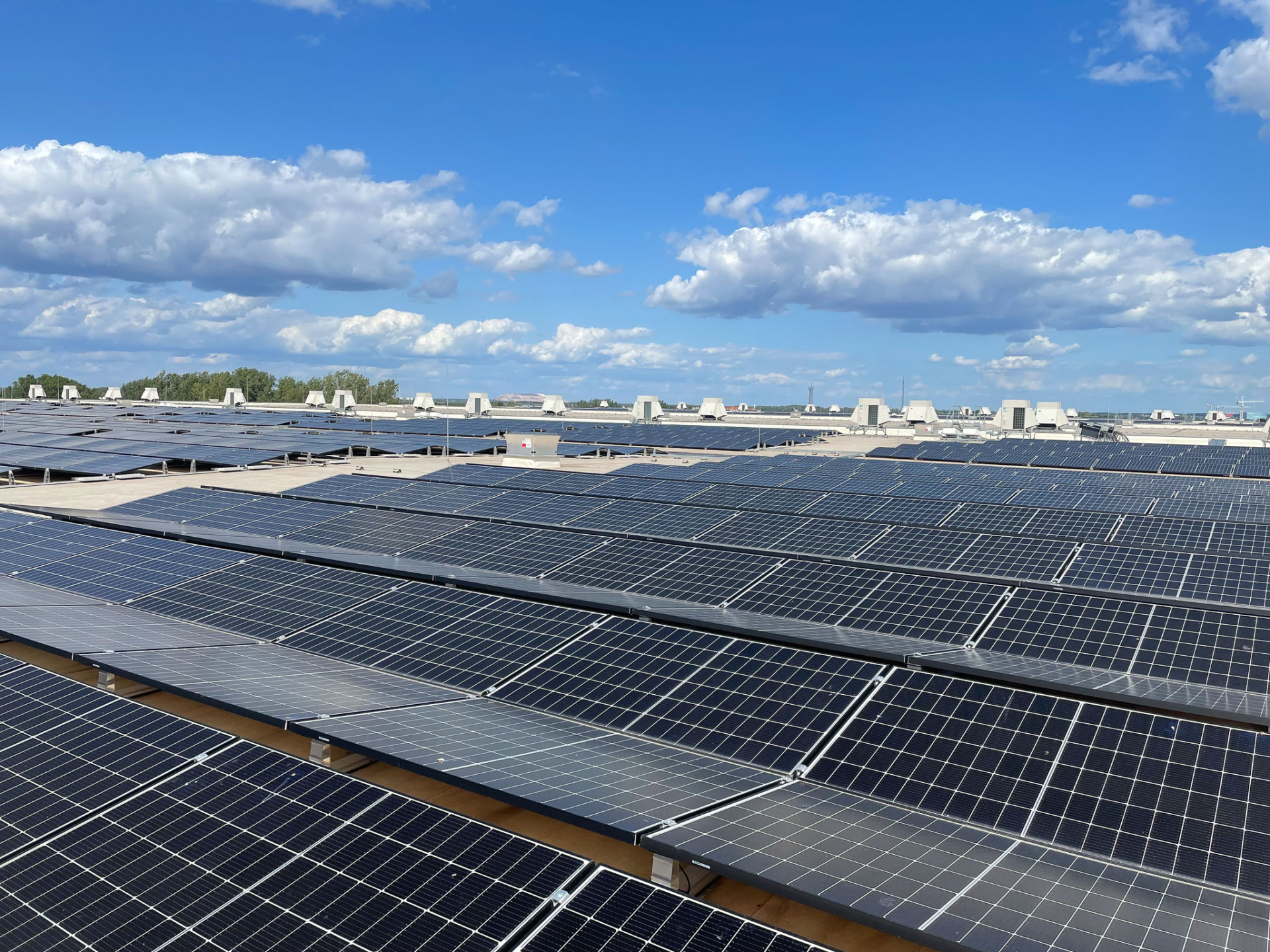 PV-Module auf dem Dach des FIEGE Logistikzentrums in Barleben