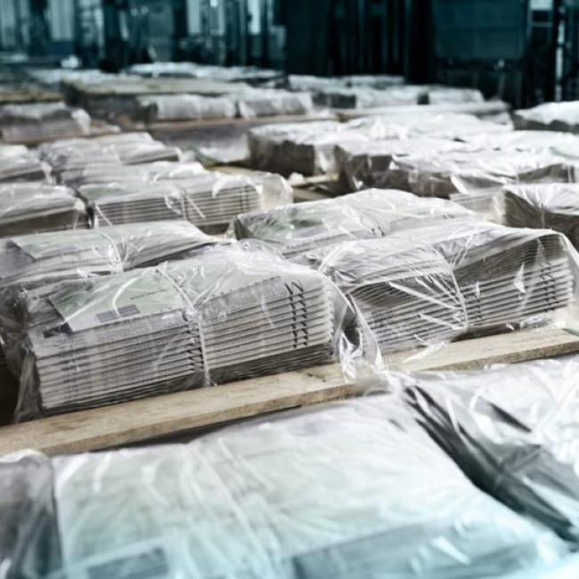 Lagerraum mit versandfertigen Zeitungen 